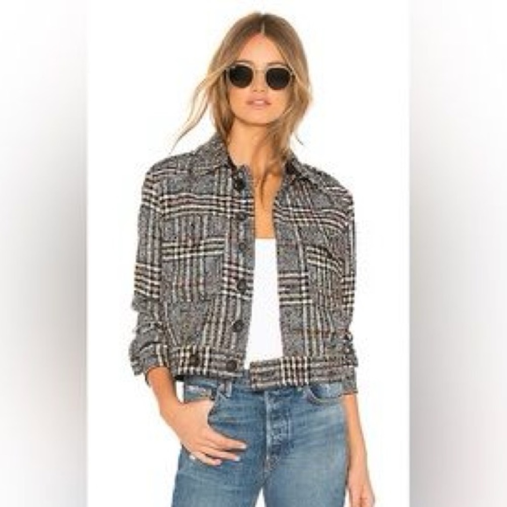 Free People Eisenhower Slouchy Jacket Plaid Military Cropped Epaulettes